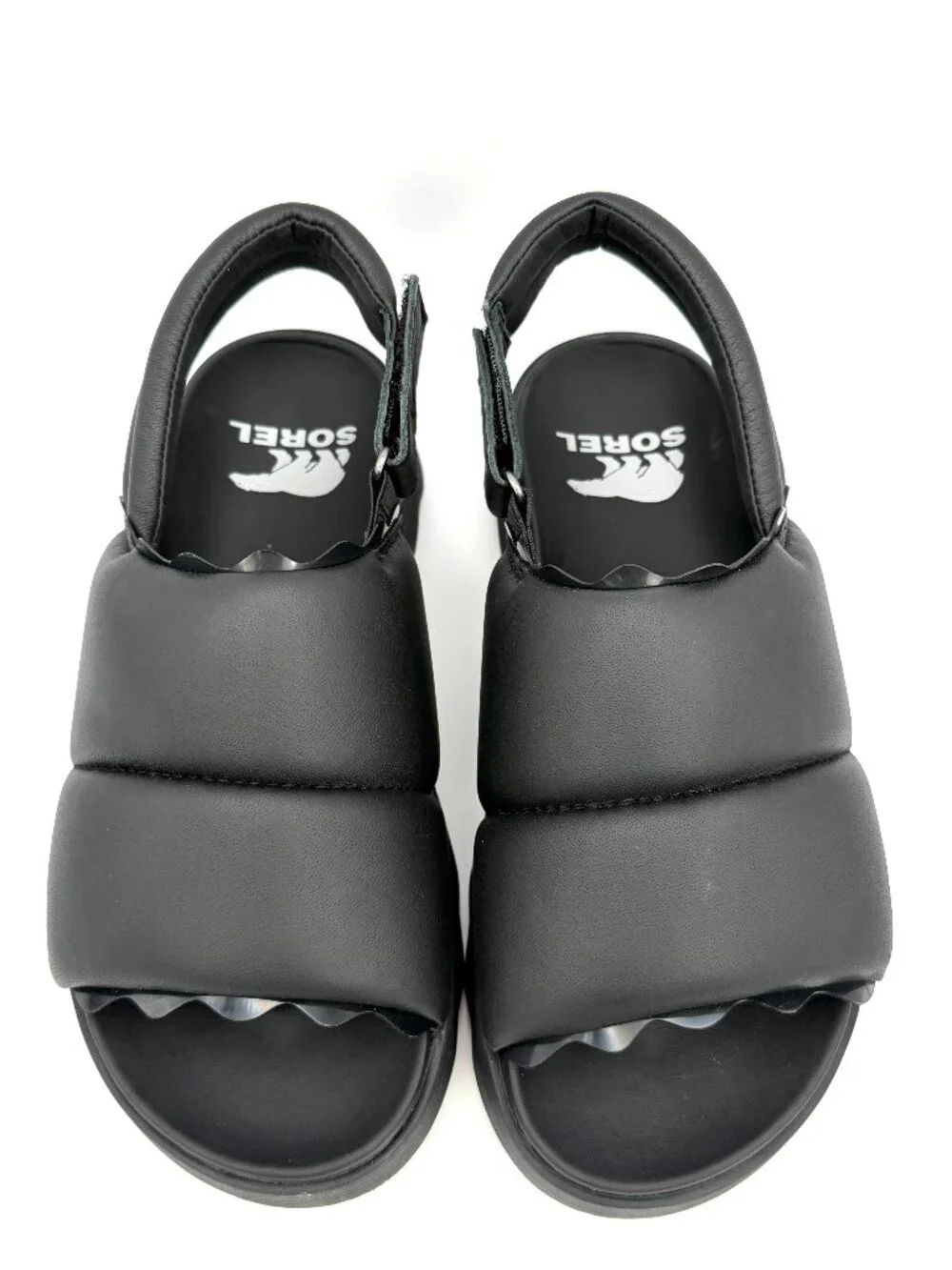 SOREL Vibe Women's Black Leather Platform Slingback Slide Sandals  US 8 NIB.